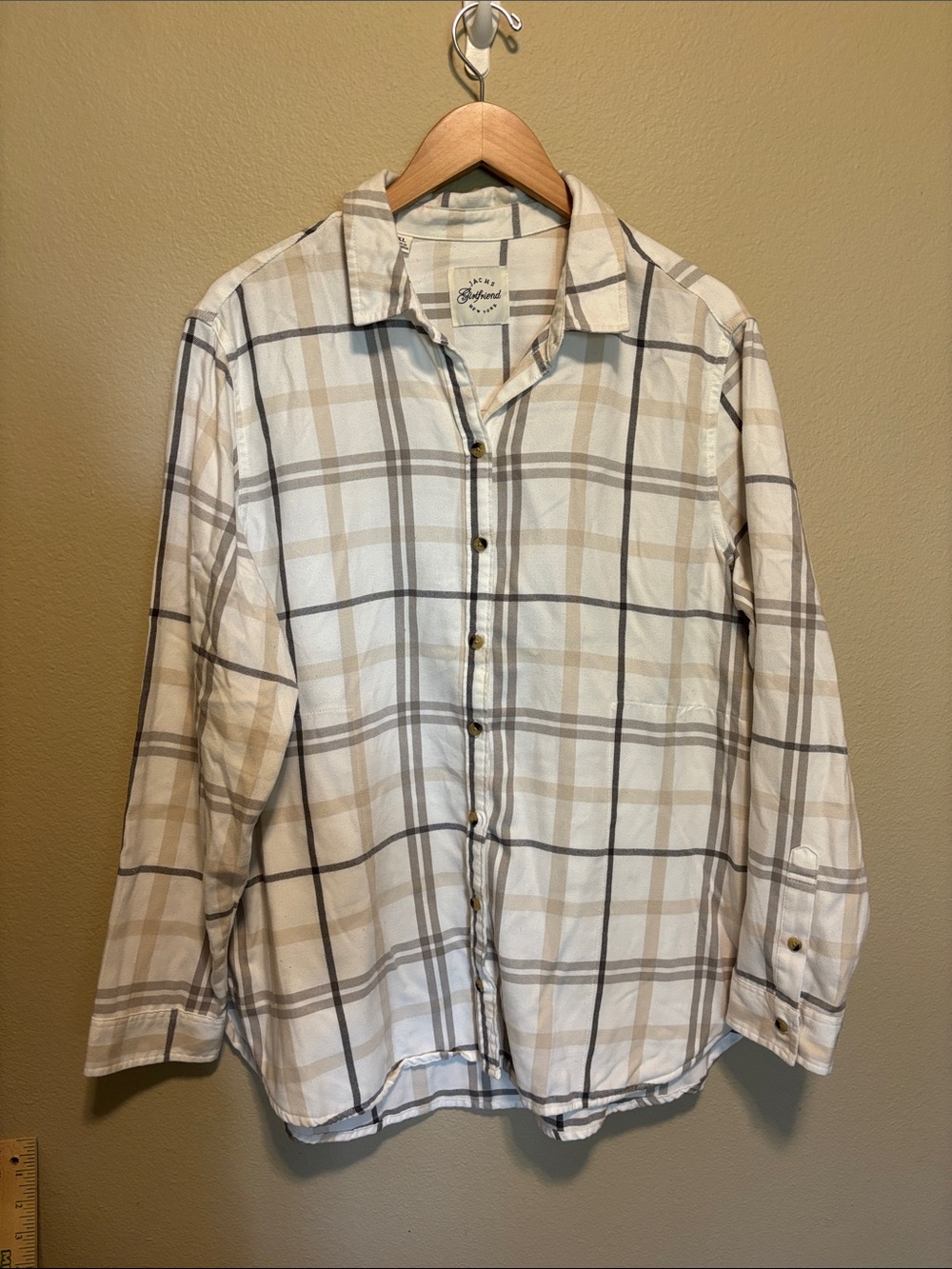 Beige & White Plaid Button-Down Shirt